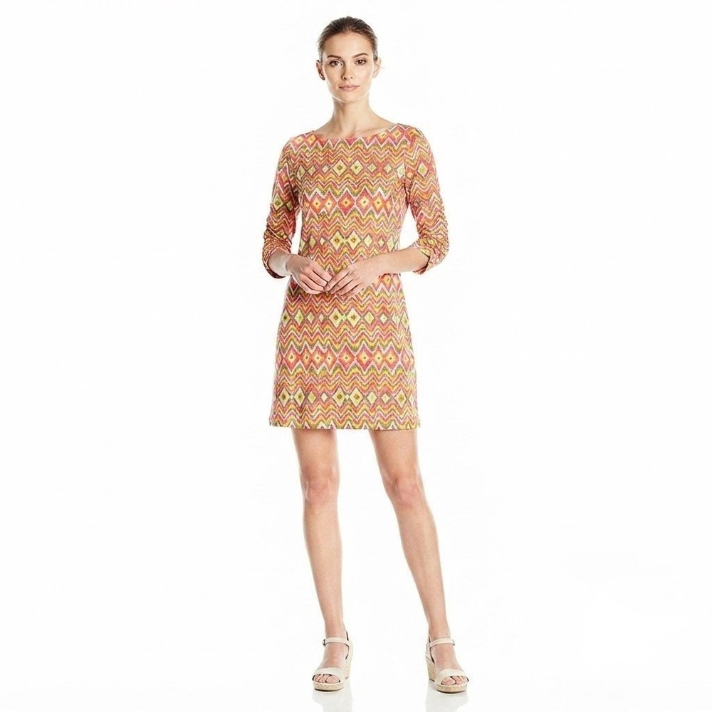 Soybu Shift Dress Womens Medium Multicolor Ikat Ruched Jersey Dopamine Colorful